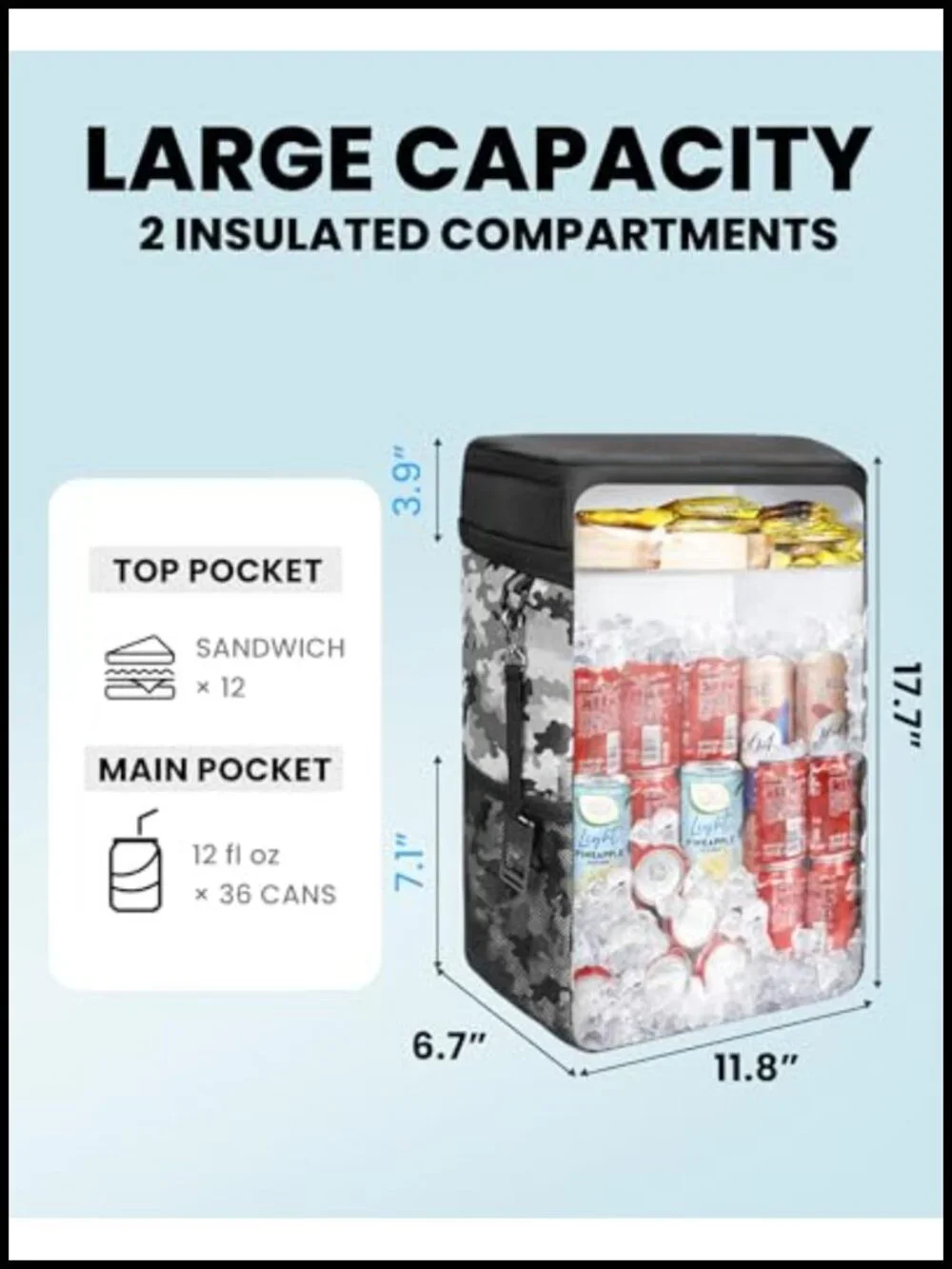Cooler Backpack with Leak-Proof Design, 2 Compartments - 21L Capacity